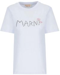 Marni - Hellblaues baumwoll-t-shirt mit logo - Lyst