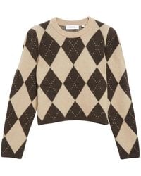 Comma, - Truien & Vesten ,Veelkleurig ,Verkorte Argyle Trui Met Schouderdetail - Lyst