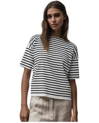 Roberto Collina - Tops ,Veelkleurig ,Katoen Gestreept Oversized Katoenen T-Shirt - Lyst