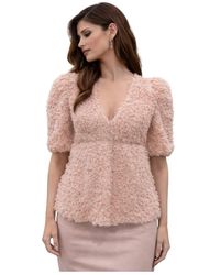 Aniye By - Overhemden ,Roze ,Polyester Feather-Effect Puff Sleeve Top - Lyst