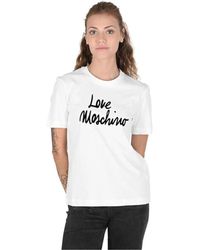Love Moschino - Weißes baumwoll-t-shirt mit einlage - Lyst