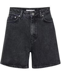 Gestuz - Schwarze Gewaschene High-Waist-Denim-Shorts - Lyst