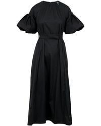 Max Mara - Kleedjes ,Zwart ,Katoen Boat Neck Flared Midi Jurk - Lyst