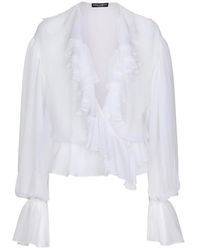 Dolce & Gabbana - Blusa de chifón blanco con volantes - Lyst
