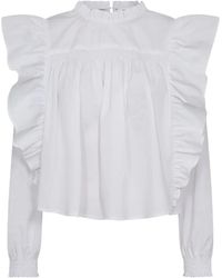 co'couture - Blusa de algodón blanco con volantes - Lyst