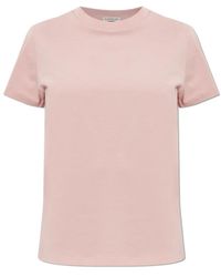 Moncler - Tops ,Roze ,Katoen T-Shirt Van Katoen Met Geborduurd Logo - Lyst