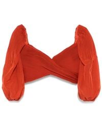 Zimmermann - Overhemden ,Rood ,Rode Geplooide Top Met Gedrapeerde Details - Lyst
