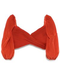 Zimmermann - Overhemden ,Rood ,Rode Geplooide Top Met Gedrapeerde Details - Lyst