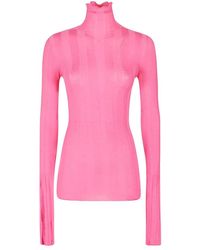 Sportmax - Kleedjes ,Roze ,Wol Roze Hoge Hals Lange Mouwen Top - Lyst