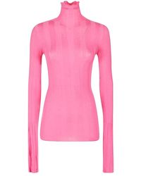 Sportmax - Kleedjes ,Roze ,Wol Roze Hoge Hals Lange Mouwen Top - Lyst