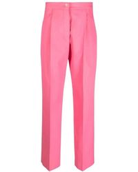 Palm Angels - Broeken ,Roze ,Katoen Roze Hoge Taille Wijde Pijpen Broek - Lyst