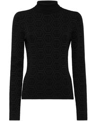 Philipp Plein - Truien & Vesten ,Zwart ,Gebreide Monogram Turtleneck - Lyst