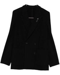 Lardini - Zwarte Double-Breasted Jas Met Broche Detail - Lyst