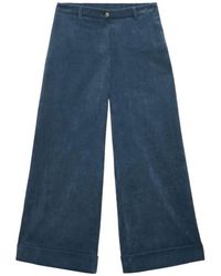 Oltre - Broeken ,Blauw ,Polyester Cropped Velvet Pants - Lyst