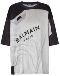 Balmain - Tops ,Wit ,Polyester Losse T-Shirt Met Optische Illusieprint - Lyst