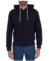 Ralph Lauren - Hoodies & Sweatvesten ,Blauw ,Katoen Fleece Hoodie Met Volledige Rits - Lyst