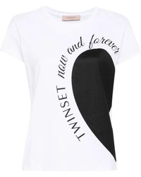 Twin Set - T-shirt bianca con stampa e polos - Lyst