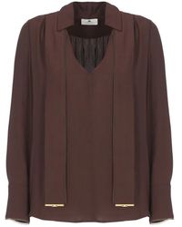 Elisabetta Franchi - Overhemden ,Bruin ,Organza Viscose Georgette Blouse Met Strikceintuur - Lyst