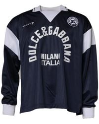 Dolce & Gabbana - Blue Logo Jersey Collared Pullover Sweater - Lyst