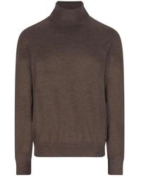 Fay - Truien & Vesten ,Bruin ,Wol Bruine Coltrui Wollen Trui - Lyst