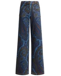 Etro - Jeans Met Paisleyprint En Wijde Pijpen - Lyst