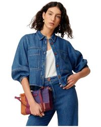 Sessun - Jassen ,Blauw ,Korte Lyocell Workwear Overhemdjurk - Lyst