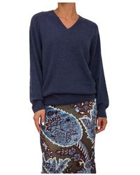 Etro - Truien & Vesten ,Blauw ,Kasjmier V-Hals Gebreide Top - Lyst