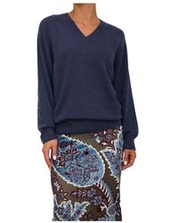 Etro - Truien & Vesten ,Blauw ,Kasjmier V-Hals Gebreide Top - Lyst
