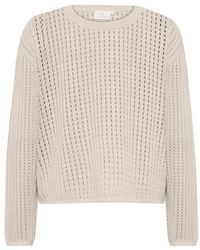 Kaffe - Graue Feder Häkel Pullover Gestrickt - Lyst