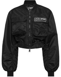 Philipp Plein - Fitness ,Zwart ,Polyester Cropped Bomber Jacket Ls With Cargo Pockets - Lyst