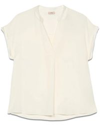 Oltre - Viskosebluse mit satinprofilen - Lyst