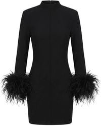 Twentyfourhaitch - Kleedjes ,Zwart ,Teide Jurk Met Hoge Hals En Veerdetails - Lyst