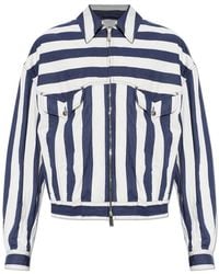 Versace - Gestreepte Katoenen Denim Blouson - Lyst