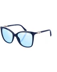 Swarovski - Accessoires ,Blauw ,Ovaalvormige Granaatkleurige Zonnebril Met Gradiënt Lenzen - Lyst