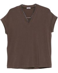 Brunello Cucinelli - Tops ,Bruin ,Katoen Cotton V-Neck T-Shirt - Lyst