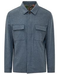 Etro - Jassen ,Blauw ,Wol Overshirt Van Kasjmier En Wol - Lyst