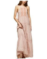 Pepe Jeans - Kleedjes ,Veelkleurig ,Katoen Maxi Jurk - Lyst