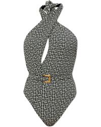 Balmain - Badmode ,Zwart ,Leer Badpak - Lyst