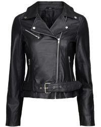 Notyz - Jassen ,Zwart ,Leer Zwarte Bikerjas Met Ritssluiting - Lyst