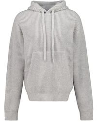 Palm Angels - Truien & Vesten ,Grijs ,Wol Curved Logo Rib Knit Hoodie - Lyst