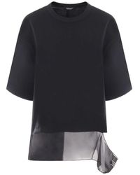 Undercover - T-shirt nera con inserto in chiffon - Lyst
