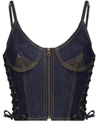 Jean Paul Gaultier - Top corsetto denim blu con chiusura lampo - Lyst
