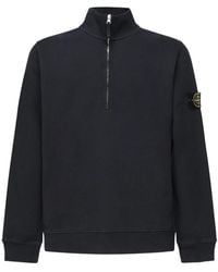 Stone Island - Blauwe Rits Kraag Trui Badge - Lyst