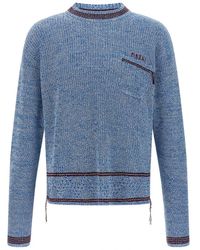 Marni - Truien & Vesten ,Blauw ,Katoen Mouliné Katoenen Trui Met Herstelborduursel - Lyst