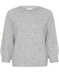 Kaffe - Truien & Vesten ,Grijs ,Grijze Melange Pullover Met Similisten Detail - Lyst