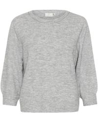 Kaffe - Truien & Vesten ,Grijs ,Grijze Melange Pullover Met Similisten Detail - Lyst