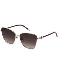 Furla - Vierkante Metalen Zonnebril Met Bruine Lens - Lyst