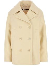 Jil Sander - Jassen ,Geel ,Wol Pastelroze Wollen Jas - Lyst