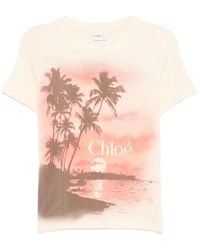 Chloé - Roze T-Shirts En Polos Met Illustratieprint - Lyst