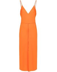 Calvin Klein - Vestito arancione con scollo a v e spalline regolabili - Lyst